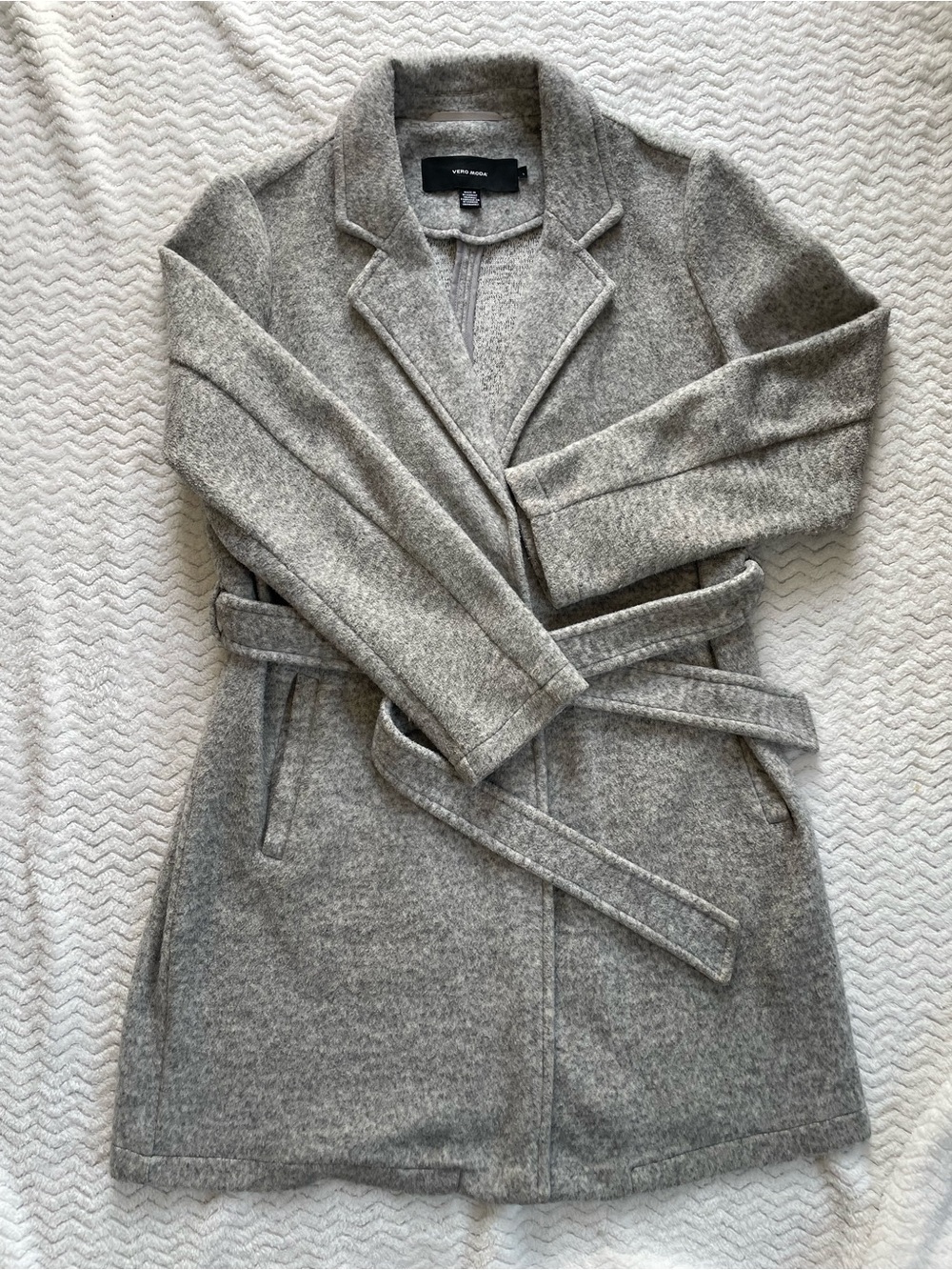 Vero Moda Gray Belted Wrap Coat Fall Jacket Size Large - Picture 5 of 9